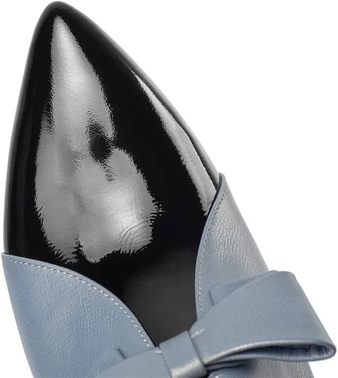 TinaCus Women's Genuine Leather Handmade Sexy High Spool Heel Patent Pointed Toe Side Zipper Pump Shoes with Cute Bow