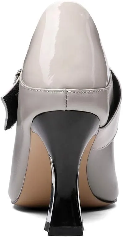 TinaCus Women's Handmade Pointed Toe Genuine Leather Sexy High Heel Glitter Square Decor Plus-Size Pump Shoes