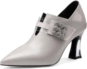 TinaCus Women's Handmade Pointed Toe Genuine Leather Sexy High Heel Glitter Square Decor Plus-Size Pump Shoes