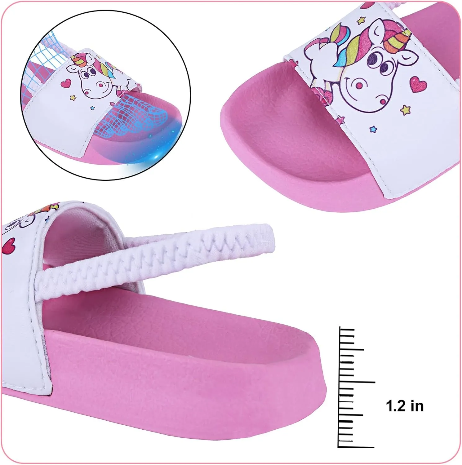 Toddler Boys Girls Slides Sandals with Elastic Strap Non-Slip Flip Flop Lightweight Little Kids Shower Slippers Beach Pool Shoes