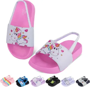 Toddler Boys Girls Slides Sandals with Elastic Strap Non-Slip Flip Flop Lightweight Little Kids Shower Slippers Beach Pool Shoes