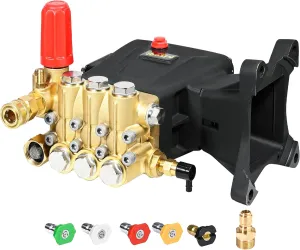 TOOLCY Pressure Washer Pump 3600-4400 PSI Max 4.4 GPM, 1 inch Shaft Horizontal Triplex Plunger Power Washer Pump Replacement, Direct Drive Pressure Pump with Unloader, 5 Nozzle Tips, M22-14mm Adapter