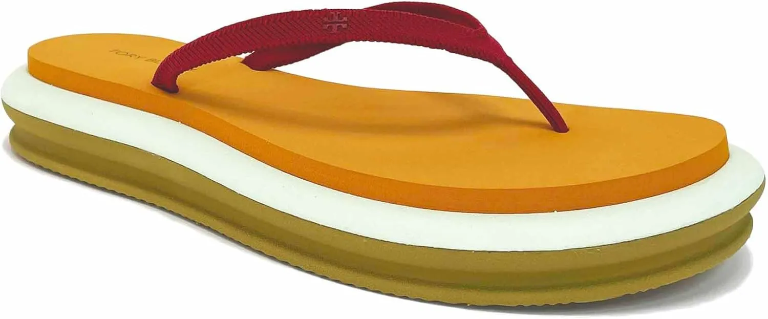 Tory Burch Women's Layered Flip Flop, Tory Red/Orange Citrine/Meadow Mist