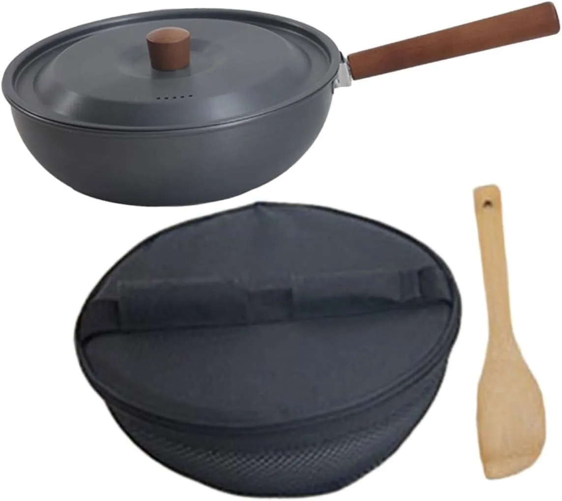 Toyvian Lightweight Aluminum Camping Pot Essential Cooking Pan for Steak Outdoor Cooking Set Portable Stove Camping Pan Beech Handle