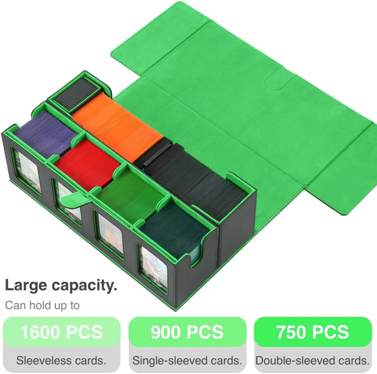 Trading Card Deck Case for 1600 Cards, Storage Box with Display Windows for MTG Commander, Magic Card, PTCG, Sport Card and Other Trading Card Games - GREEN