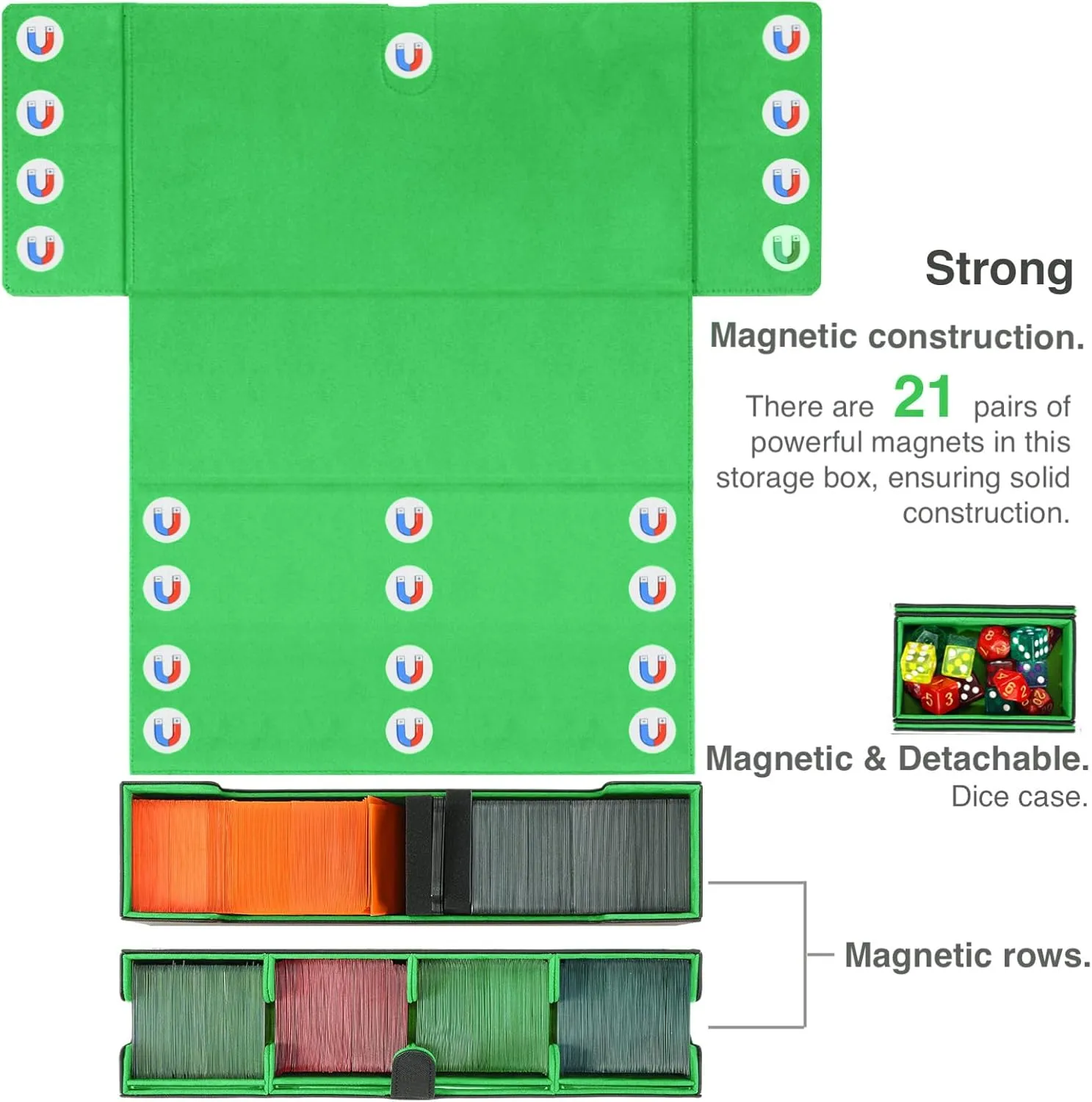 Trading Card Deck Case for 1600 Cards, Storage Box with Display Windows for MTG Commander, Magic Card, PTCG, Sport Card and Other Trading Card Games - GREEN