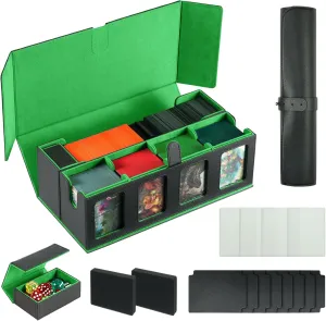 Trading Card Deck Case for 1600 Cards, Storage Box with Display Windows for MTG Commander, Magic Card, PTCG, Sport Card and Other Trading Card Games - GREEN