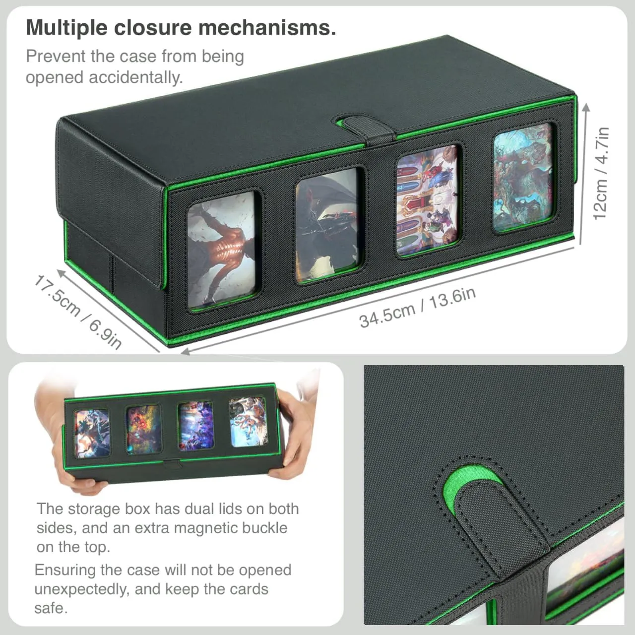 Trading Card Deck Case for 1600 Cards, Storage Box with Display Windows for MTG Commander, Magic Card, PTCG, Sport Card and Other Trading Card Games - GREEN