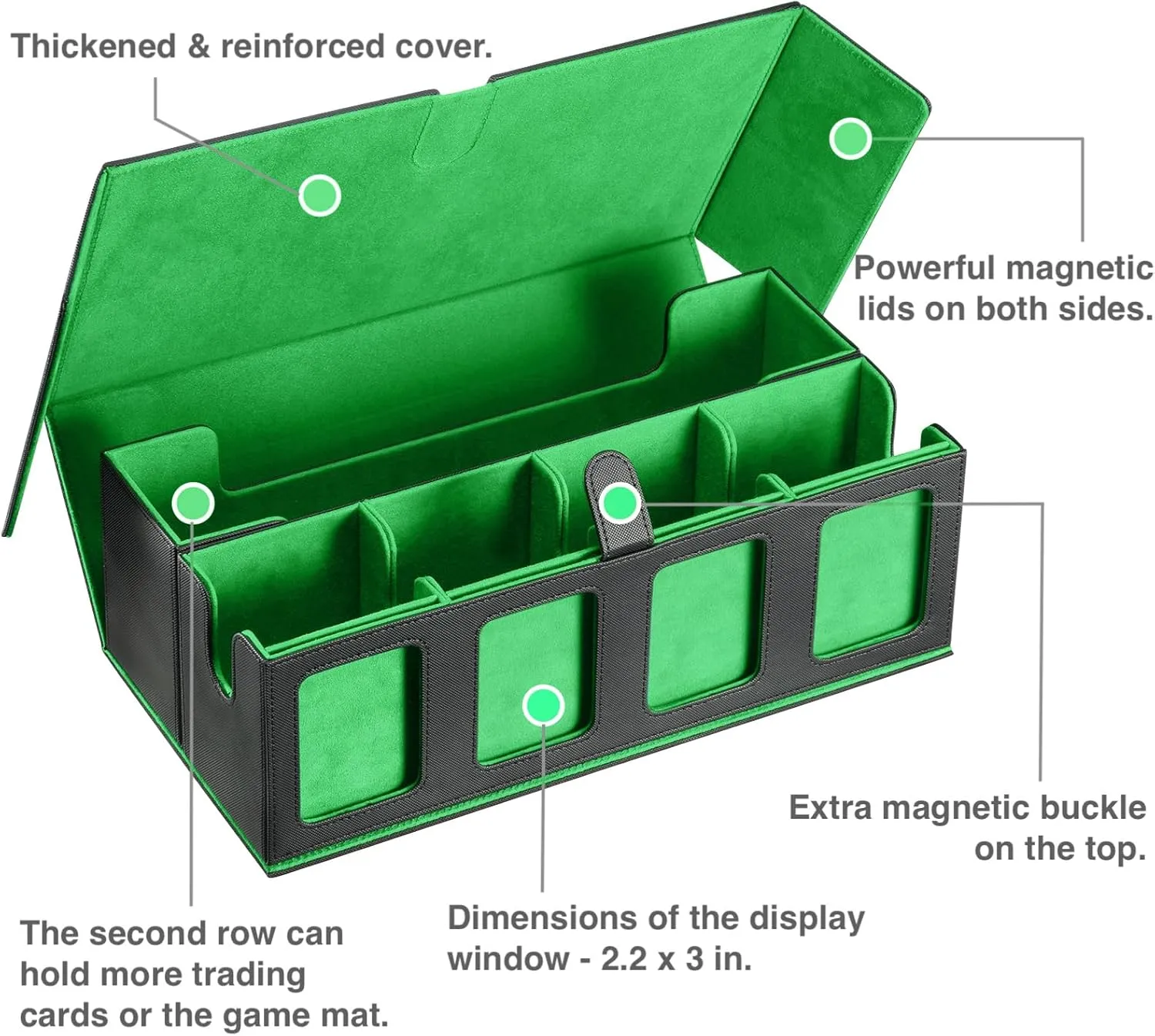Trading Card Deck Case for 1600 Cards, Storage Box with Display Windows for MTG Commander, Magic Card, PTCG, Sport Card and Other Trading Card Games - GREEN