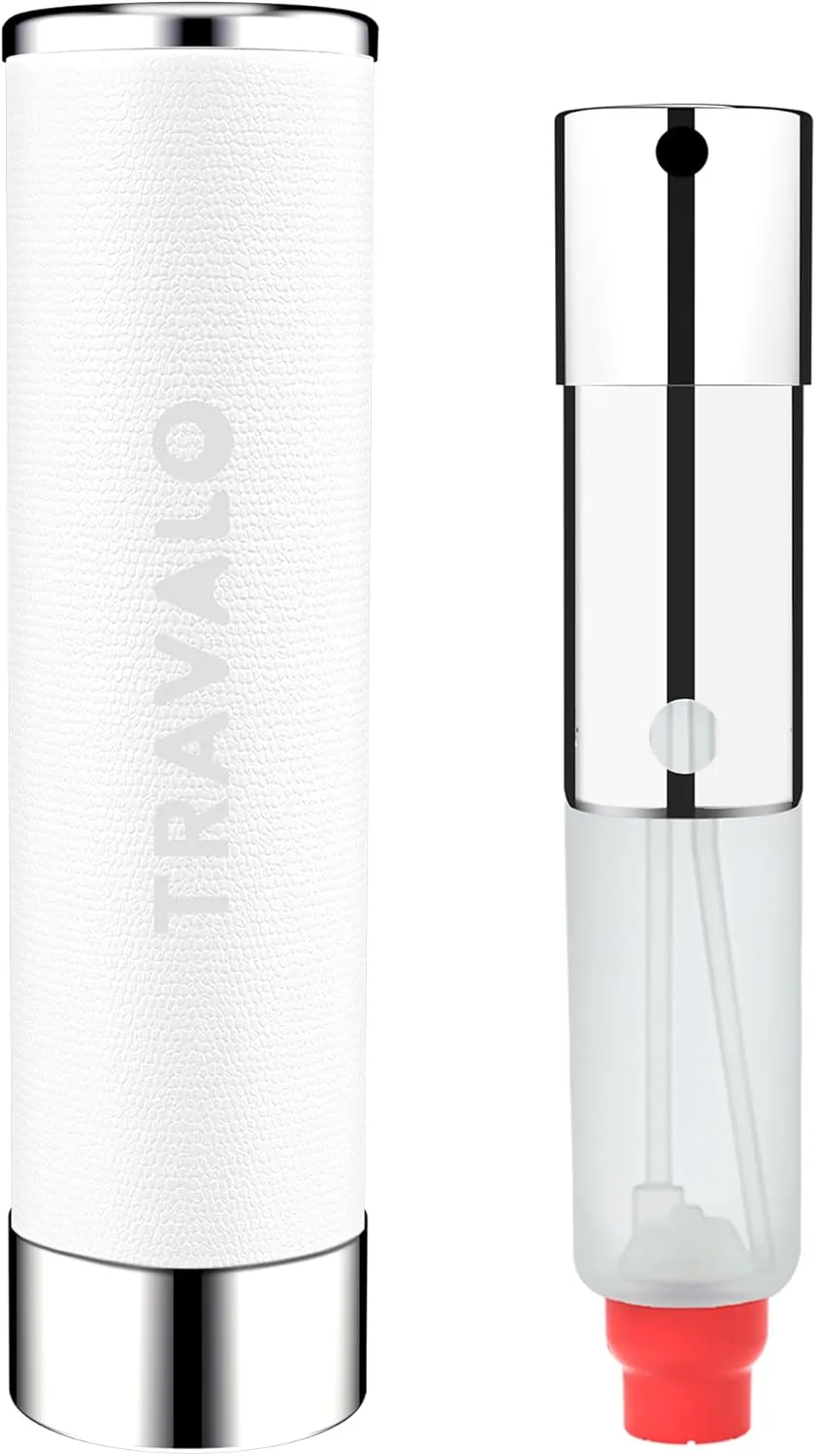 Travalo Walzer Refillable Perfume Atomizer - Pocket-Size, Leak-Proof, Glass-Free Spray Bottle Safe for Air Travel - Mini Perfume Bottle with White Leather Cover