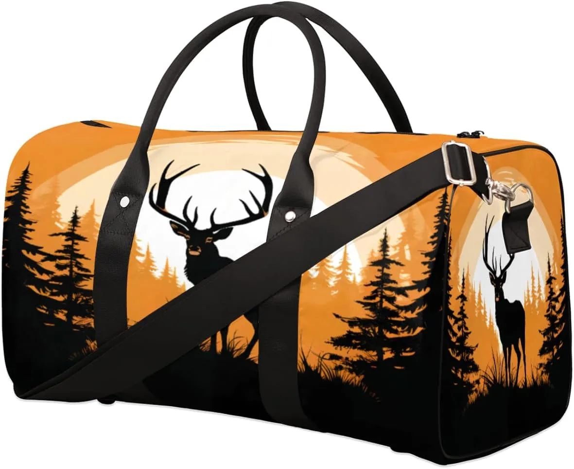 Travel Duffel Bag Deer Sunset Waterproof Sport Gym Bag Foldable Travel Bag Overnight Bag Weekender Bag Handbag Sports Duffle Bags for Women Men Boys Girls