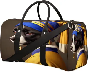 Travel Duffel Bag Dog Pearl Earring Waterproof Sport Gym Bag Foldable Travel Bag Overnight Bag Weekender Bag Handbag Sports Duffle Bags for Women Men Boys Girls