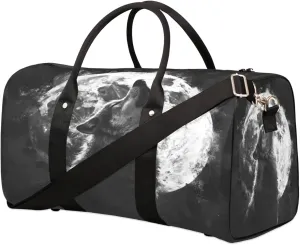 Travel Duffel Bag Full Moon Wolf Waterproof Sport Gym Bag Foldable Travel Bag Overnight Bag Weekender Bag Handbag Sports Duffle Bags for Women Men Boys Girls