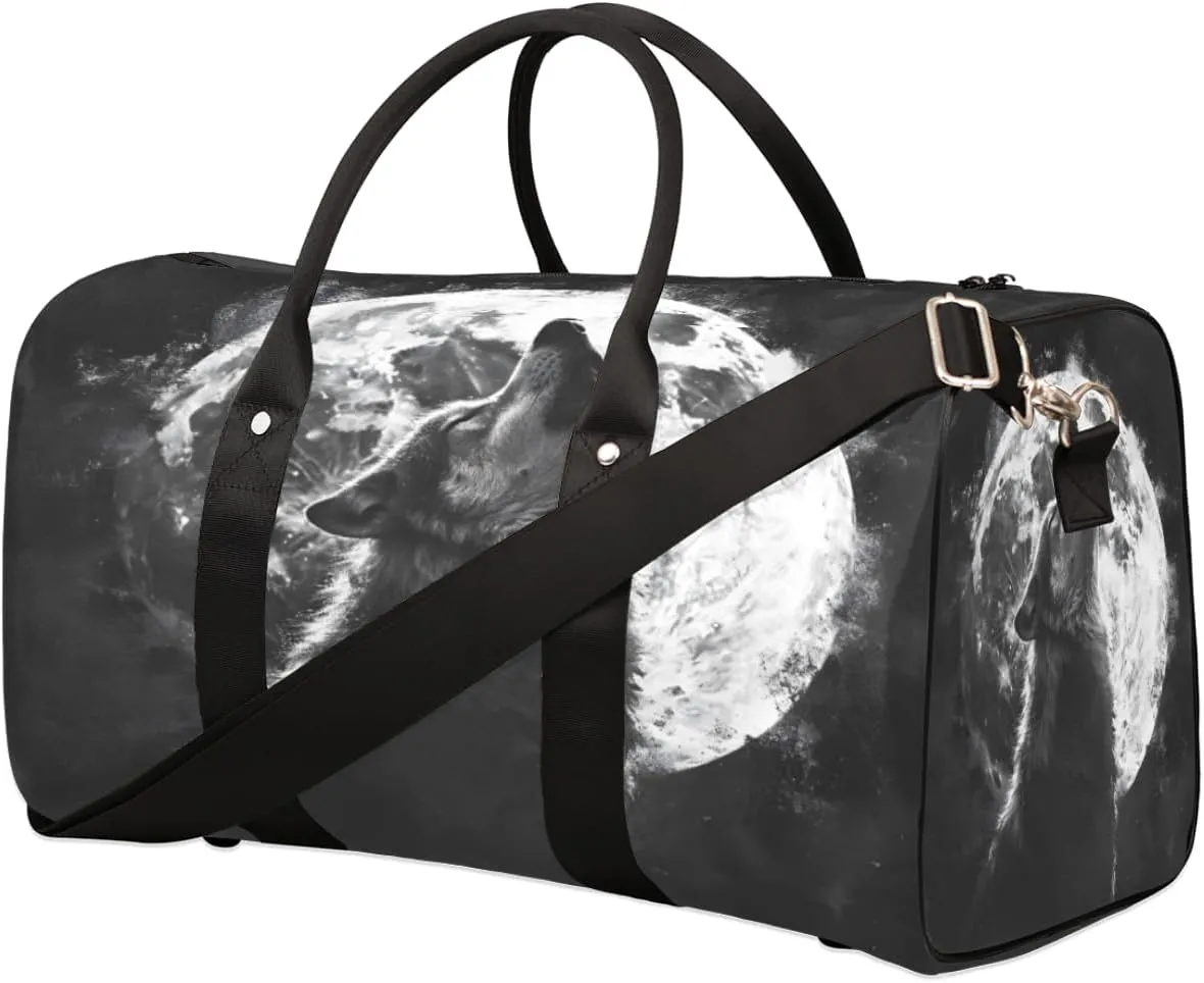 Travel Duffel Bag Full Moon Wolf Waterproof Sport Gym Bag Foldable Travel Bag Overnight Bag Weekender Bag Handbag Sports Duffle Bags for Women Men Boys Girls