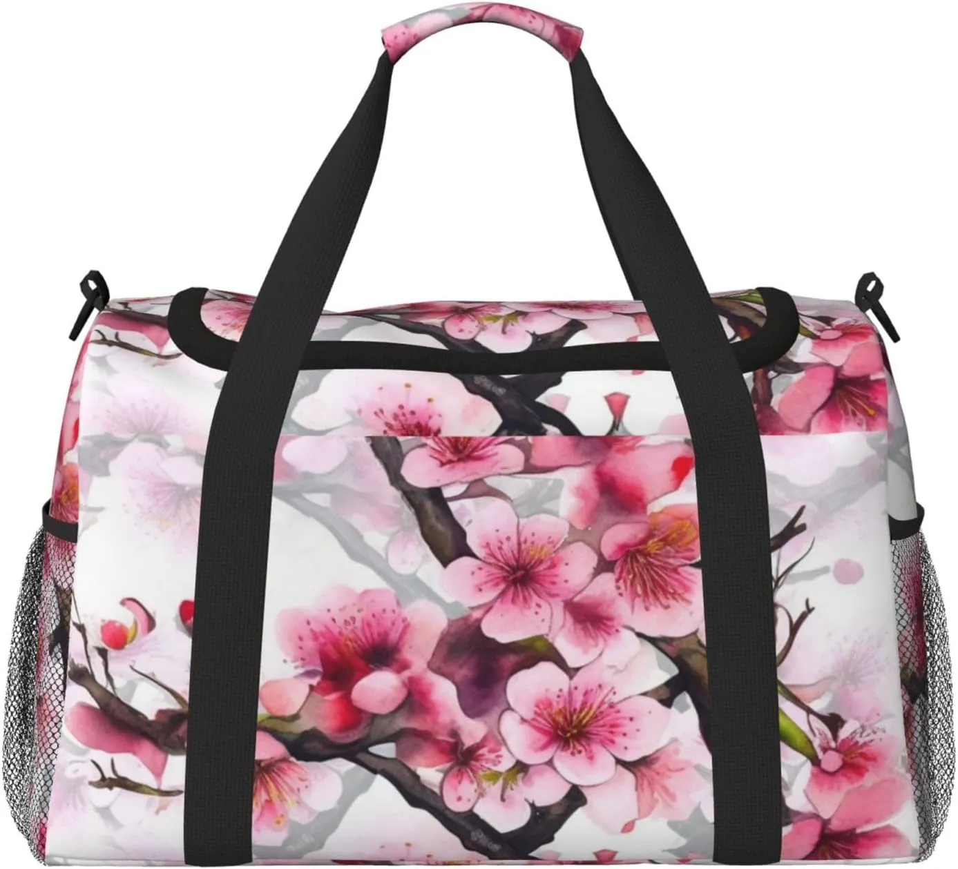 Travel Duffel Bag Lightweight Waterproof Carry On Tote Bag Foldable Weekender Overnight Bags Cherry Blossom Watercolor Sport Gym Bag For Women Men