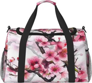 Travel Duffel Bag Lightweight Waterproof Carry On Tote Bag Foldable Weekender Overnight Bags Cherry Blossom Watercolor Sport Gym Bag For Women Men