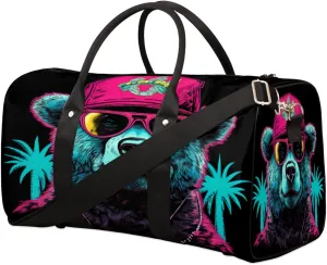 Travel Duffel Bag Miami Bear Waterproof Sport Gym Bag Foldable Travel Bag Overnight Bag Weekender Bag Handbag Sports Duffle Bags for Women Men Boys Girls