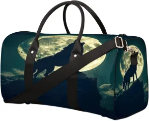 Travel Duffel Bag Wolf Moon Night Waterproof Sport Gym Bag Foldable Travel Bag Overnight Bag Weekender Bag Handbag Sports Duffle Bags for Women Men Boys Girls