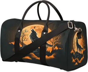 Travel Duffel Bag Wolf Moon Waterproof Sport Gym Bag Foldable Travel Bag Overnight Bag Weekender Bag Handbag Sports Duffle Bags for Women Men Boys Girls