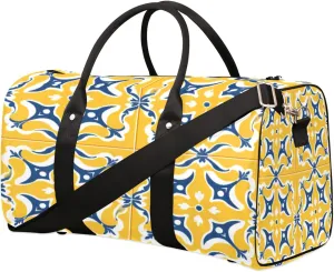Travel Duffel Bag Yellow Color Portugeuse Tiles Waterproof Sport Gym Bag Foldable Travel Bag Overnight Bag Weekender Bag Handbag Sports Duffle Bags for Women Men Boys Girls