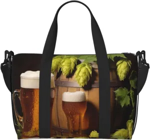 Travel Duffel Bags Personal Item Bag Carry on Luggage Bag Training Handbag Lightweight Waterproof Sports Gym Bag Beer and Hop Cones Weekender Bag for Women Men