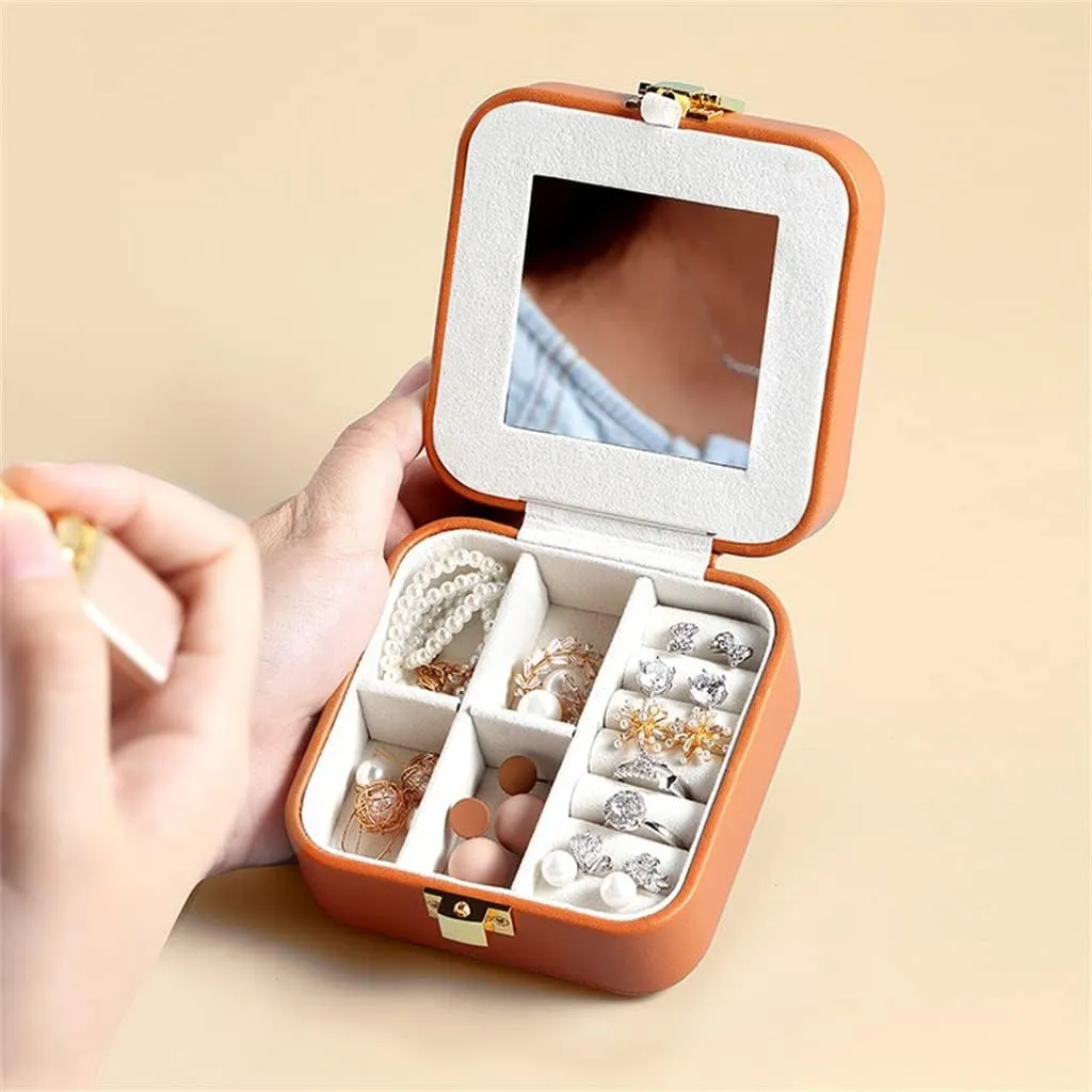 Travel Flip Jewelry Small Jewelry Box Double Layer Pu Leather with Jewelry Storage Box Ear Stud Ring Box(1)