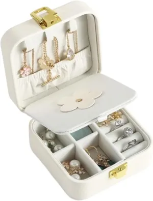 Travel Flip Jewelry Small Jewelry Box Double Layer Pu Leather with Jewelry Storage Box Ear Stud Ring Box(1)