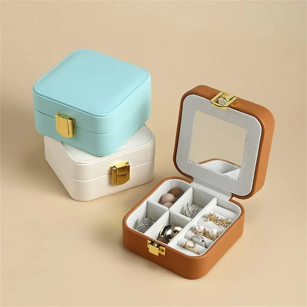 Travel Flip Jewelry Small Jewelry Box Double Layer Pu Leather with Jewelry Storage Box Ear Stud Ring Box(1)