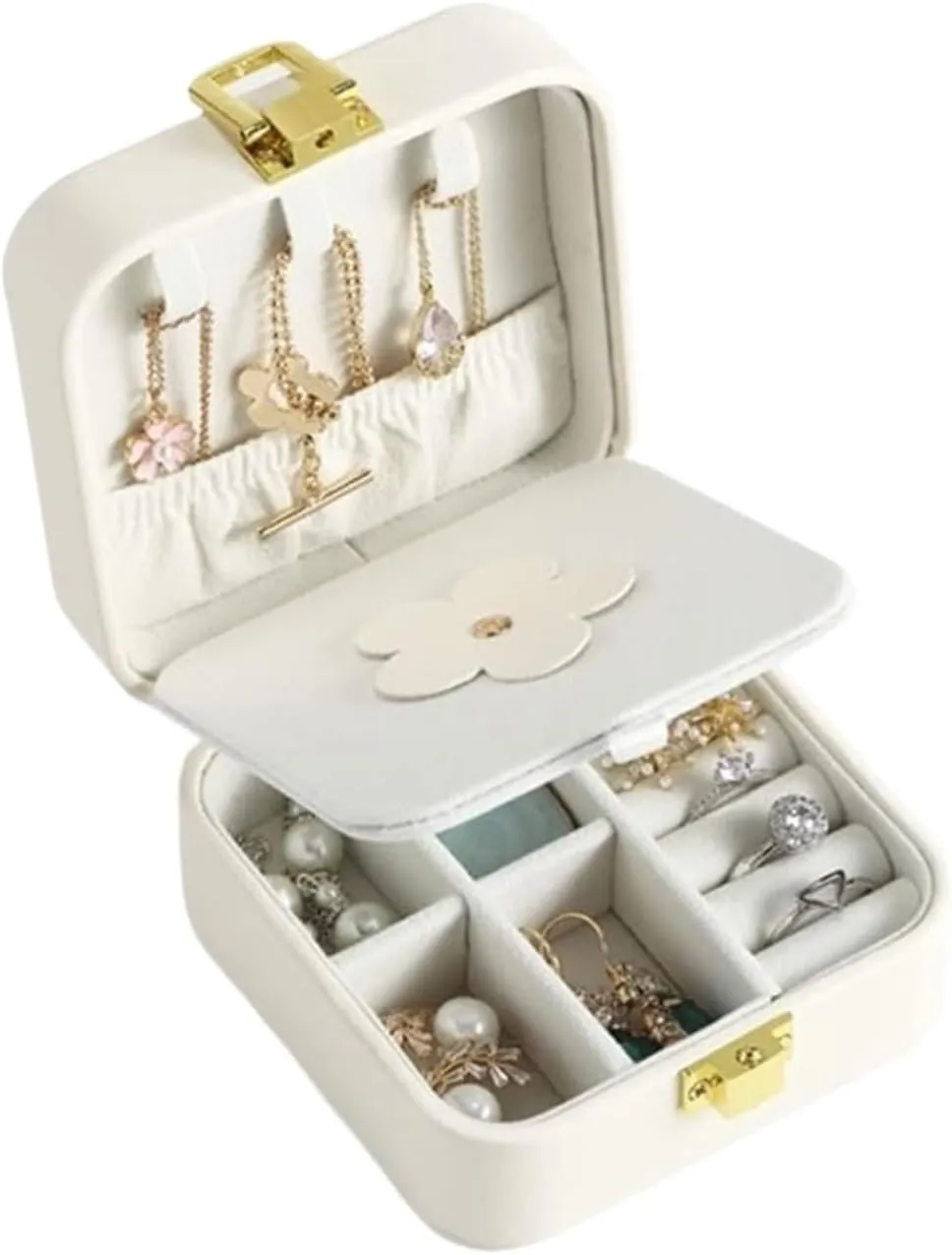 Travel Flip Jewelry Small Jewelry Box Double Layer Pu Leather with Jewelry Storage Box Ear Stud Ring Box(1)