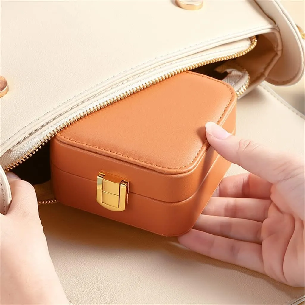 Travel Flip Jewelry Small Jewelry Box Double Layer Pu Leather with Jewelry Storage Box Ear Stud Ring Box(1)