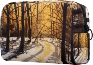 Travel Makeup Bag,Travel Toiletry Bag for Women,Winter Forest Tree Path,Cosmetic Travel Bag