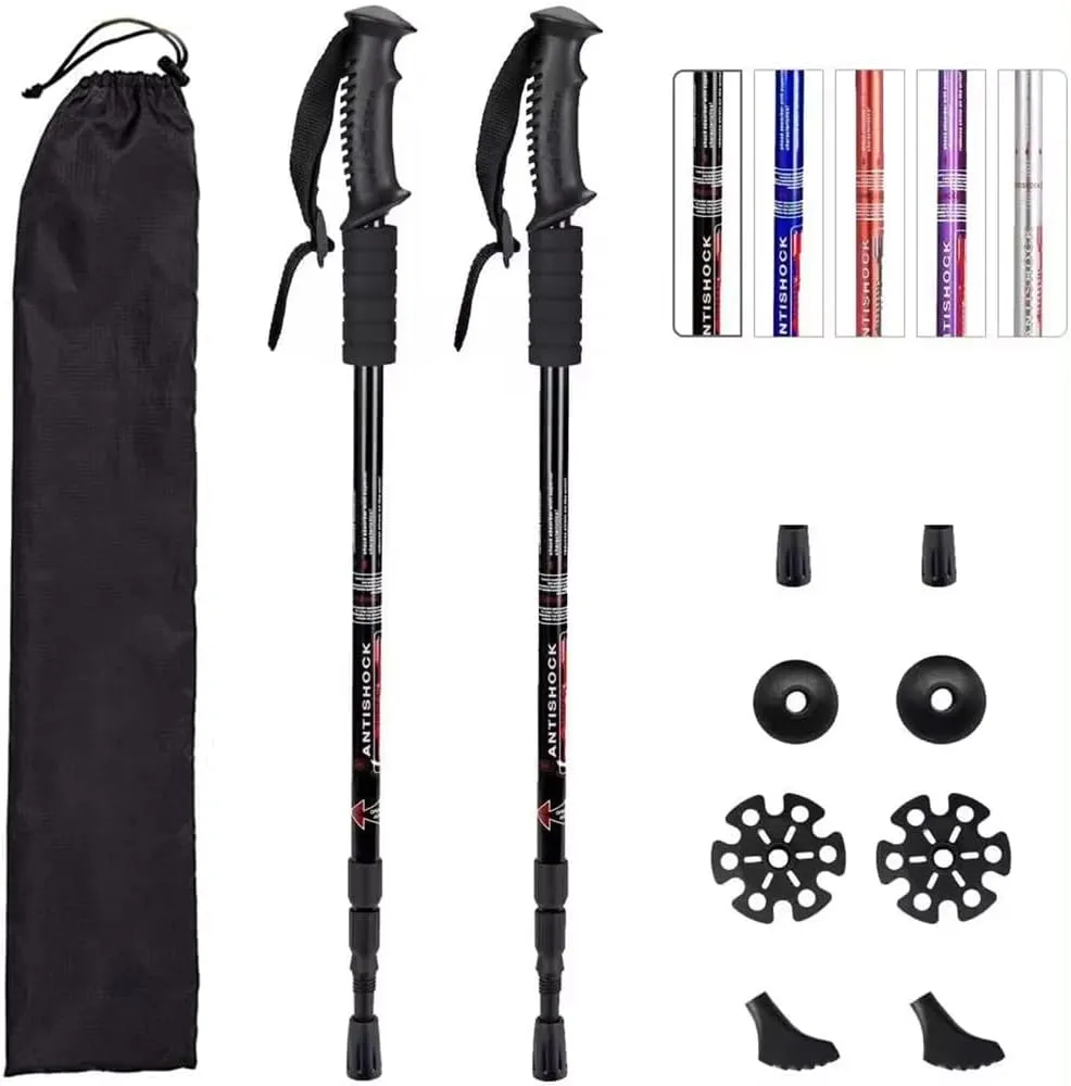 Trekking Poles, Hiking Sticks- Lightweight,Aluminum with Rubber Grip Collapsible Hiking Poles for Backpacking Gear - Pair of 2 Walking Sticks for Hiking, Pair of 4 Parts