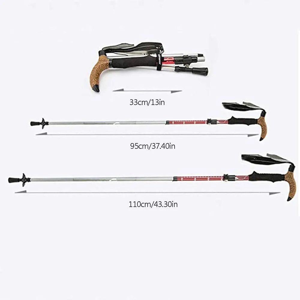 Trekking Poles Made of Aluminium - Folding, Collapsible Adjustable Ultralight for Nordic Walking Hiking Running with Quick Flip Lock System, Cork and T Handle EVA Grip