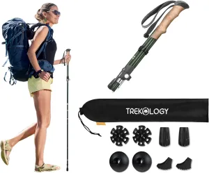 TREKOLOGY TREKZ SE Trekking Pole Bundle: Collapsible Lightweight Hiking Stick with 8pc/Set Trekking Pole Tips and Replacement Protectors - Fit Most Standard Hiking Poles