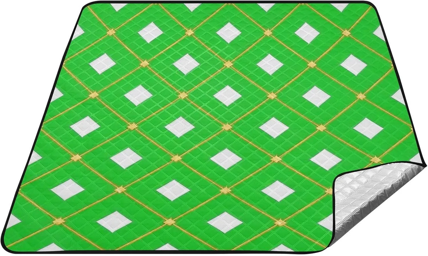 Trendy Lemon Green Checkered Plaid Buffalo Gold Waterproof Beach Accessories Portable Camping Party Portable Play Mat for Ground Concert Blanket mat de Picnic