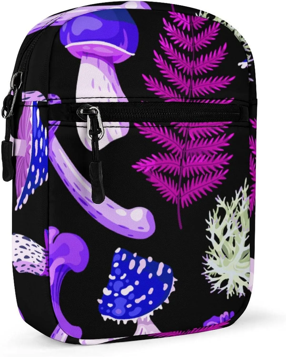 Trippy Purple Blue Mushrooms Crossbody Bag Small Shoulder Bag Waterproof, Lightweight And Convenient