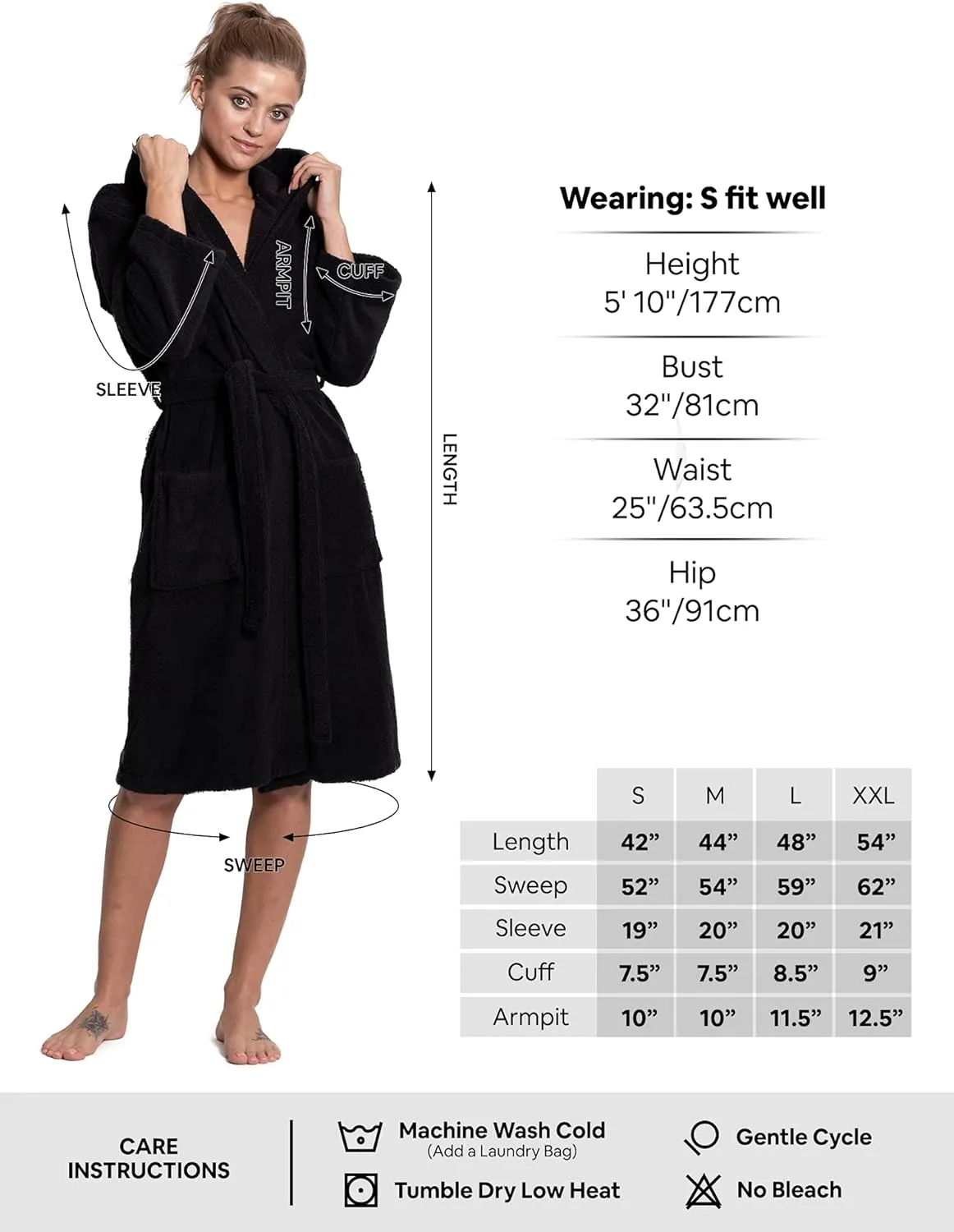 Turkuoise Women's Turkish Cotton Hooded Robe, Terry Hooded Bathrobe
