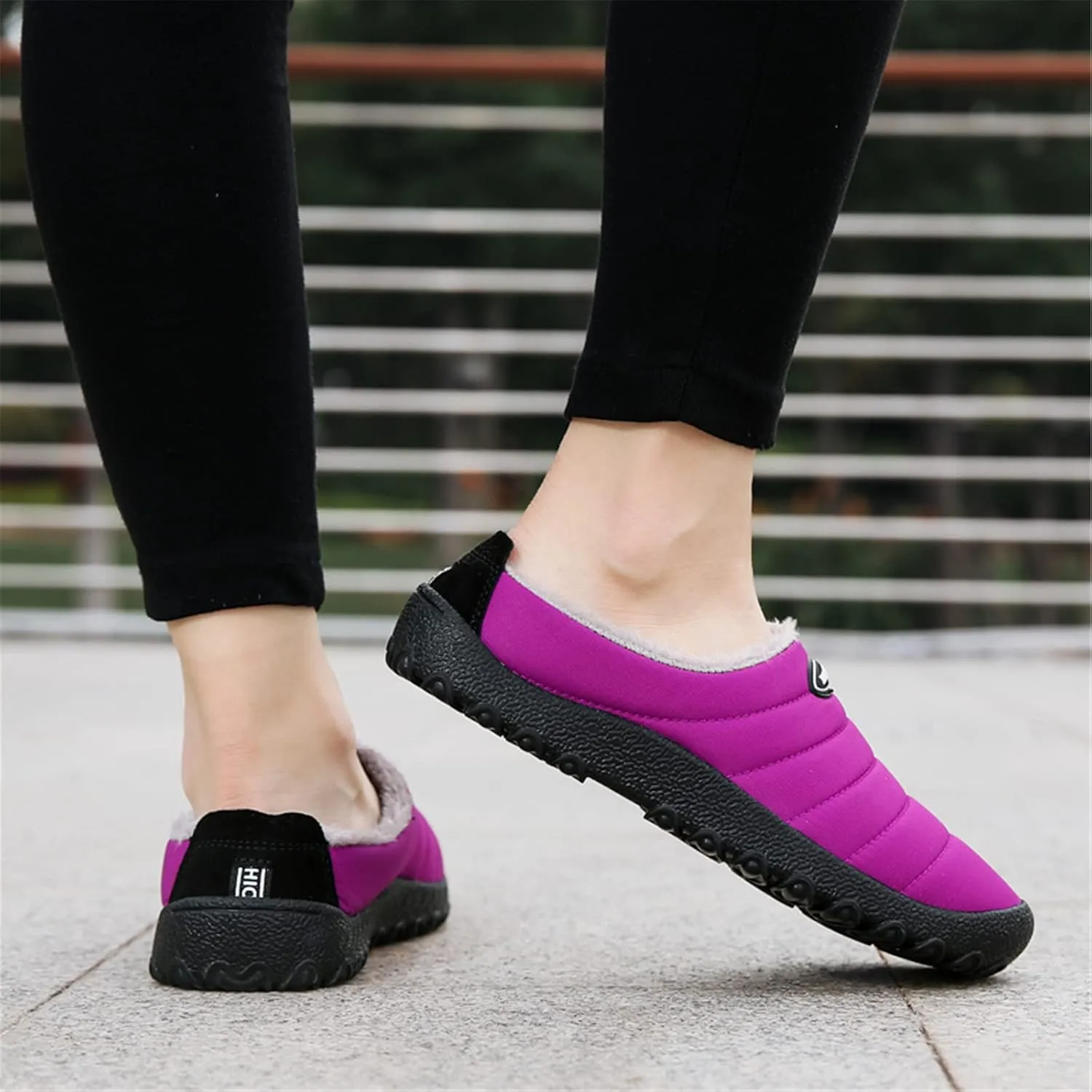 UBFEN Mens Womens Winter Warm Slippers with Fuzzy Plush Lining Slip on House Shoes Indoor Outdoor Anti-Skid Rubber Sole