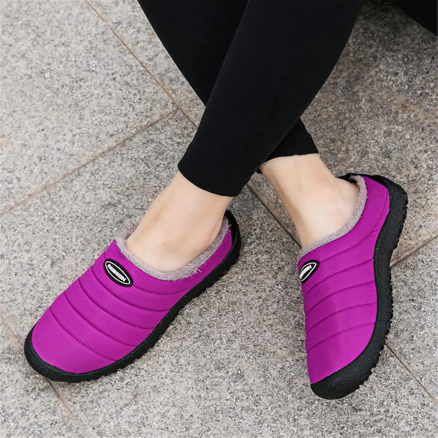 UBFEN Mens Womens Winter Warm Slippers with Fuzzy Plush Lining Slip on House Shoes Indoor Outdoor Anti-Skid Rubber Sole