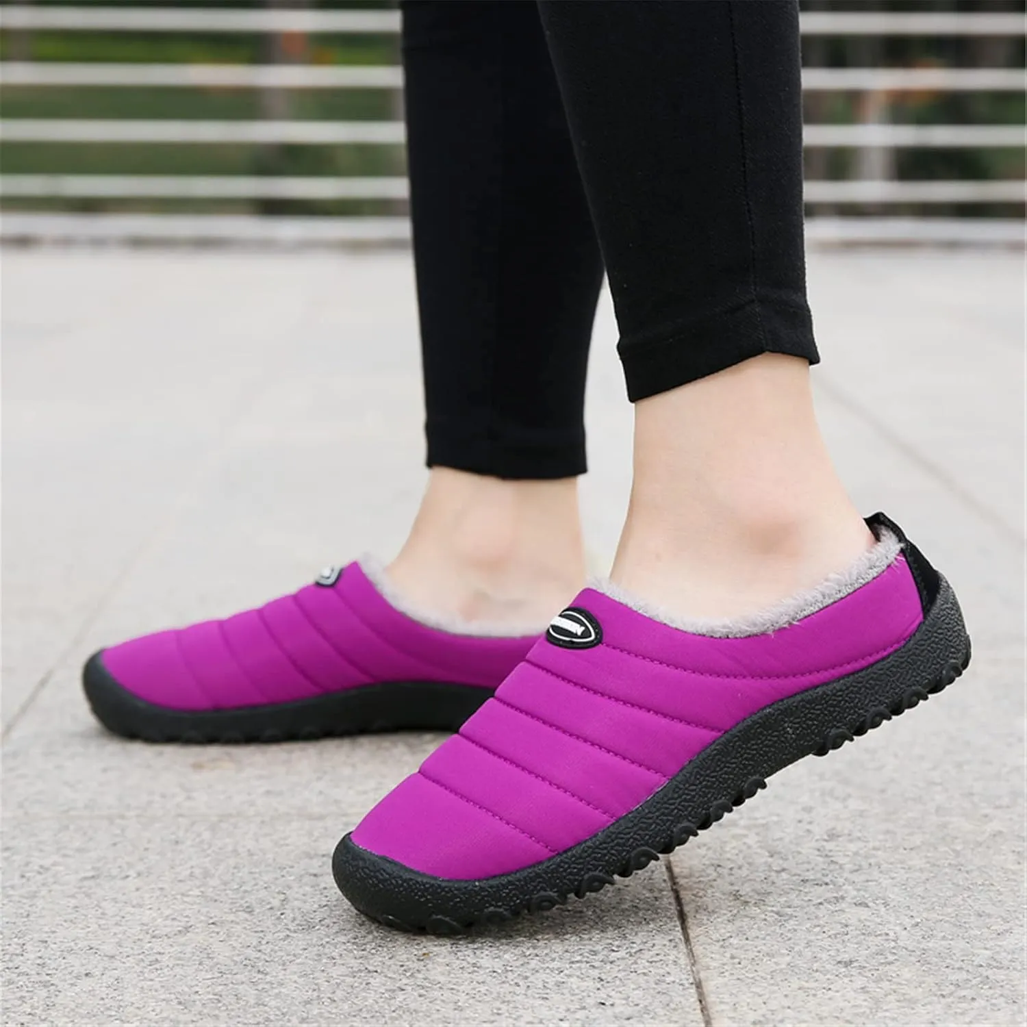 UBFEN Mens Womens Winter Warm Slippers with Fuzzy Plush Lining Slip on House Shoes Indoor Outdoor Anti-Skid Rubber Sole