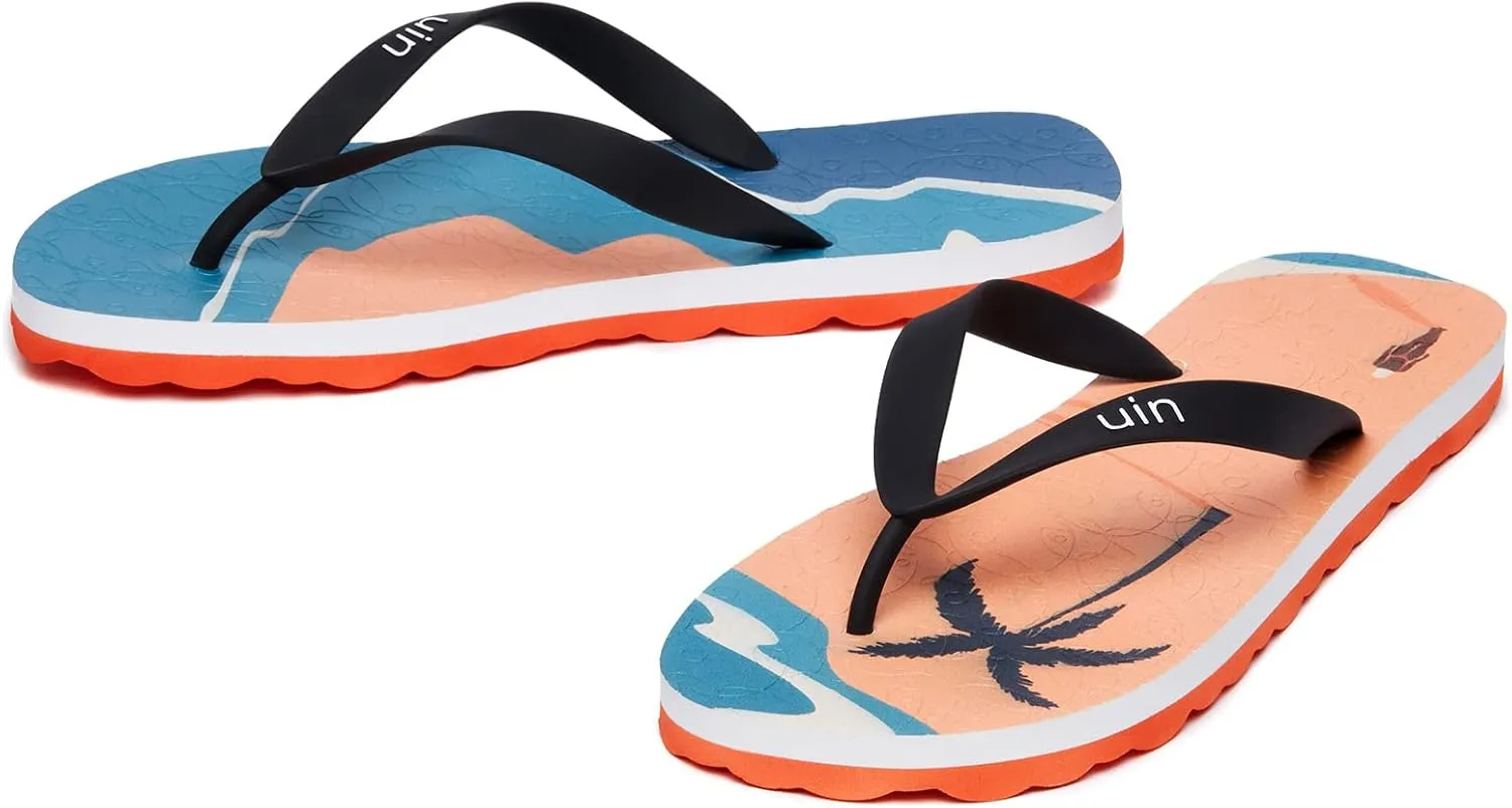 UIN Men's Flip Flops Thong Sandals Beach Summer Casual Art Painted Travel Comfort Slippers Blanes