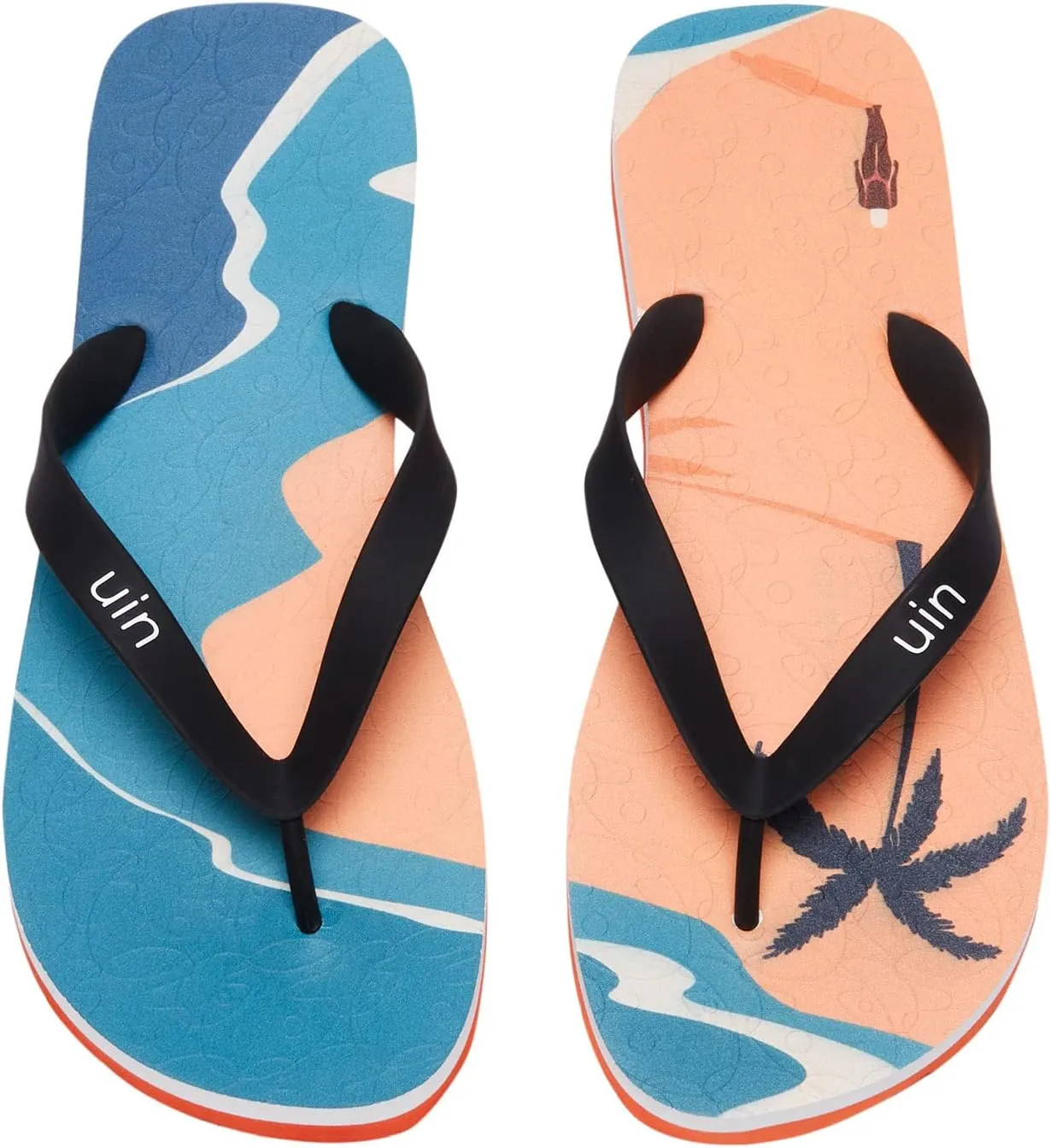 UIN Men's Flip Flops Thong Sandals Beach Summer Casual Art Painted Travel Comfort Slippers Blanes