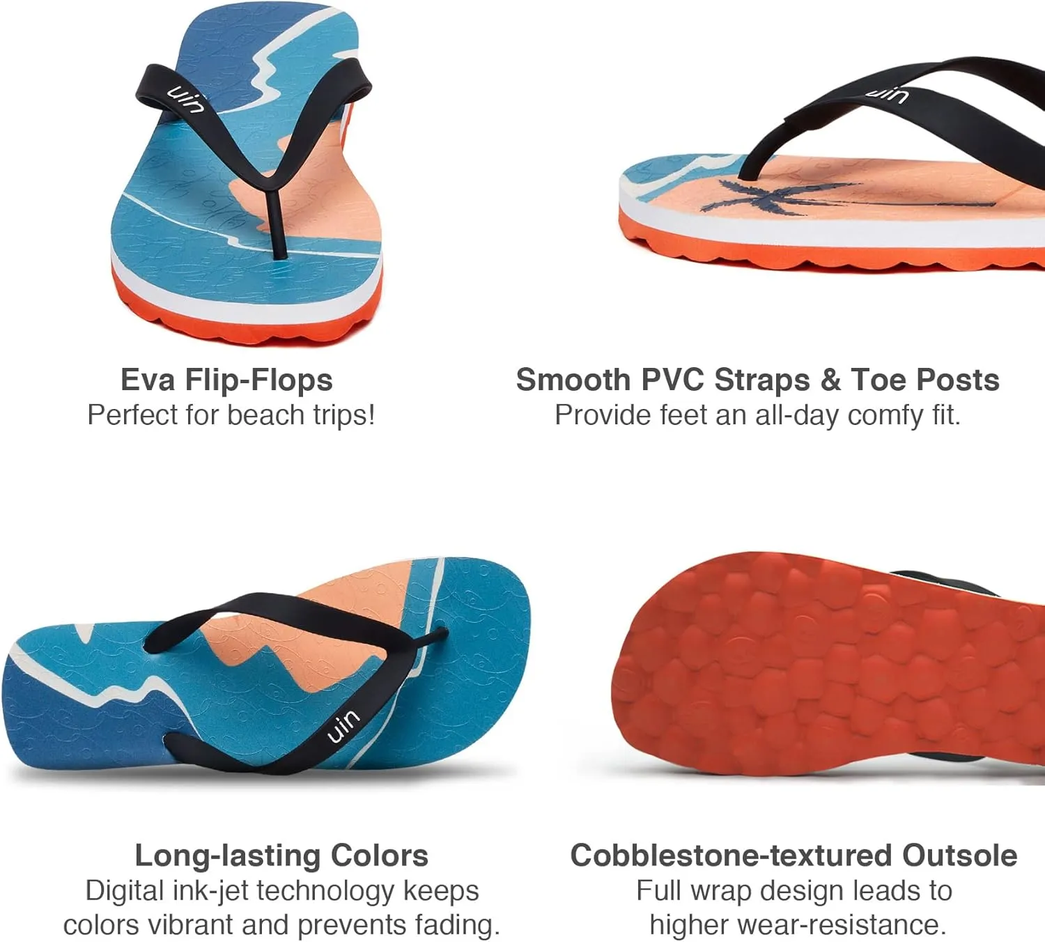 UIN Men's Flip Flops Thong Sandals Beach Summer Casual Art Painted Travel Comfort Slippers Blanes