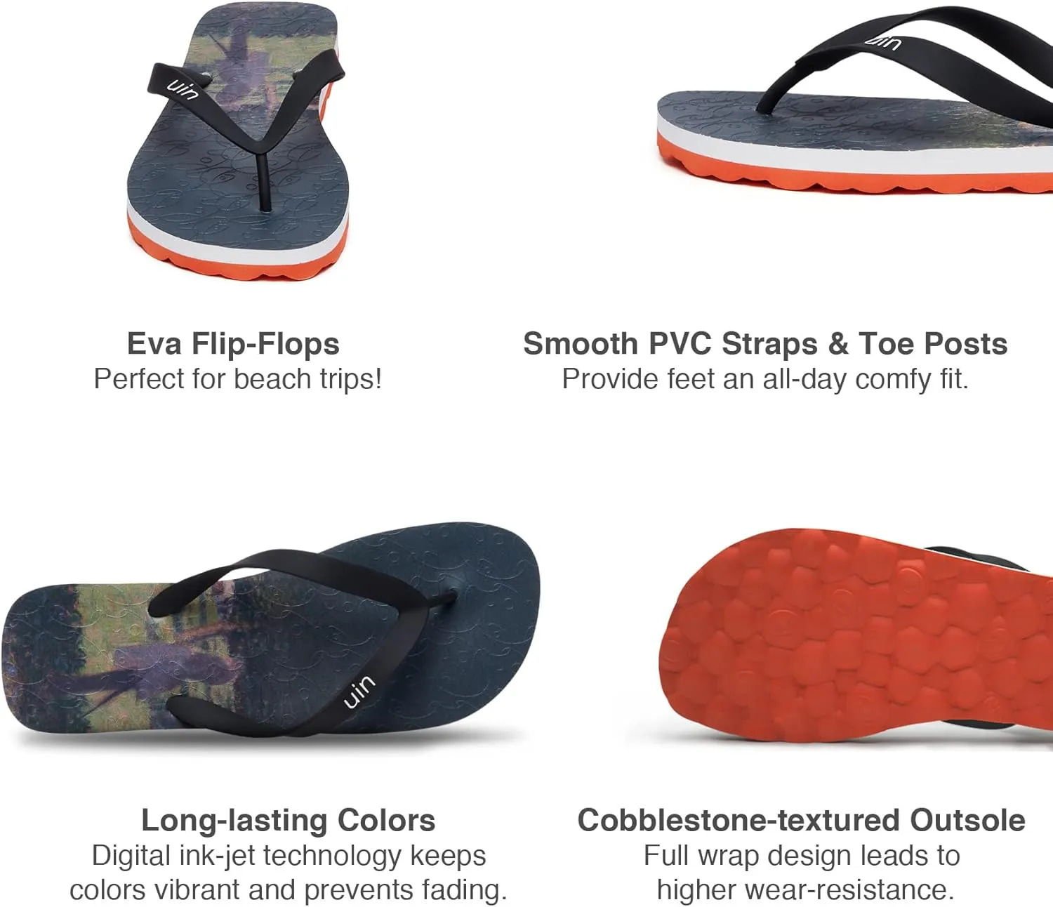 UIN Men's Flip Flops Thong Sandals Beach Summer Casual Art Painted Travel Comfort Slippers Blanes