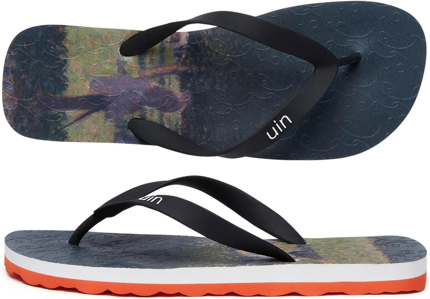 UIN Men's Flip Flops Thong Sandals Beach Summer Casual Art Painted Travel Comfort Slippers Blanes