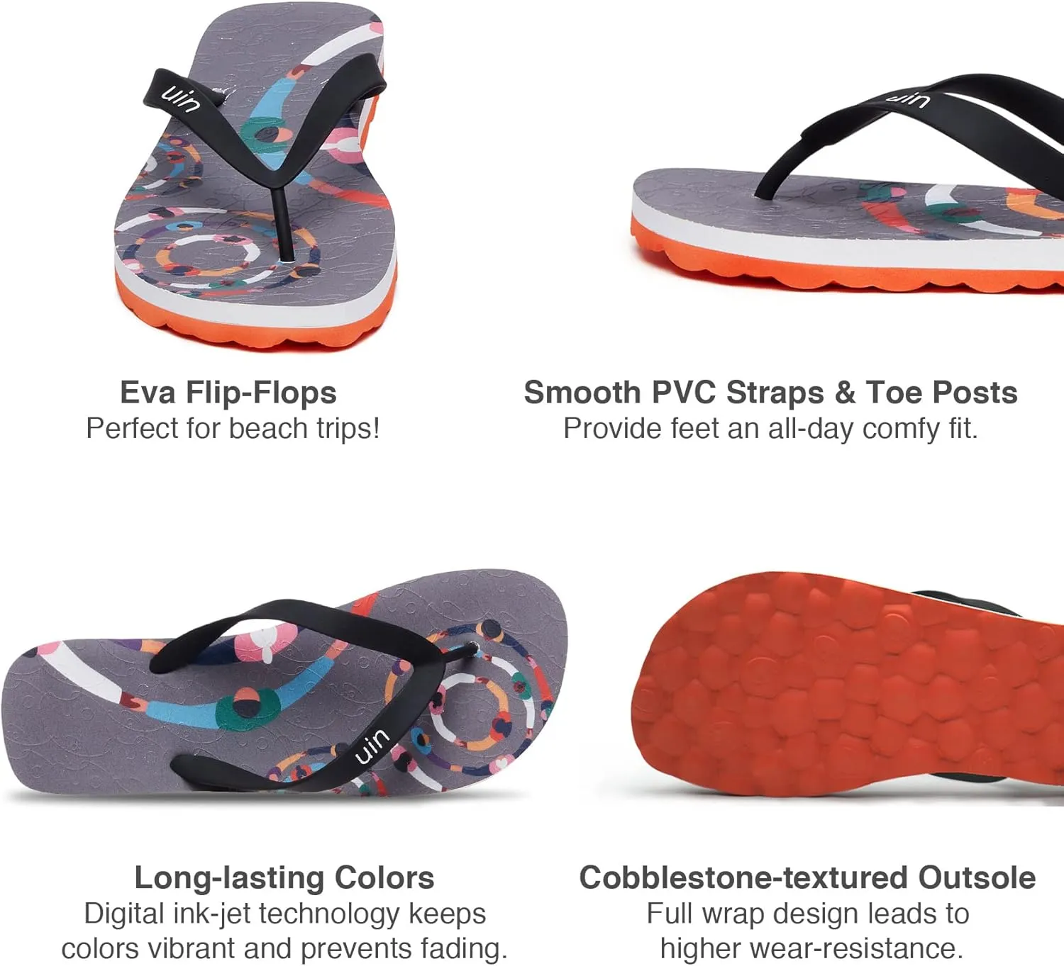 UIN Men's Flip Flops Thong Sandals Beach Summer Casual Art Painted Travel Comfort Slippers Blanes