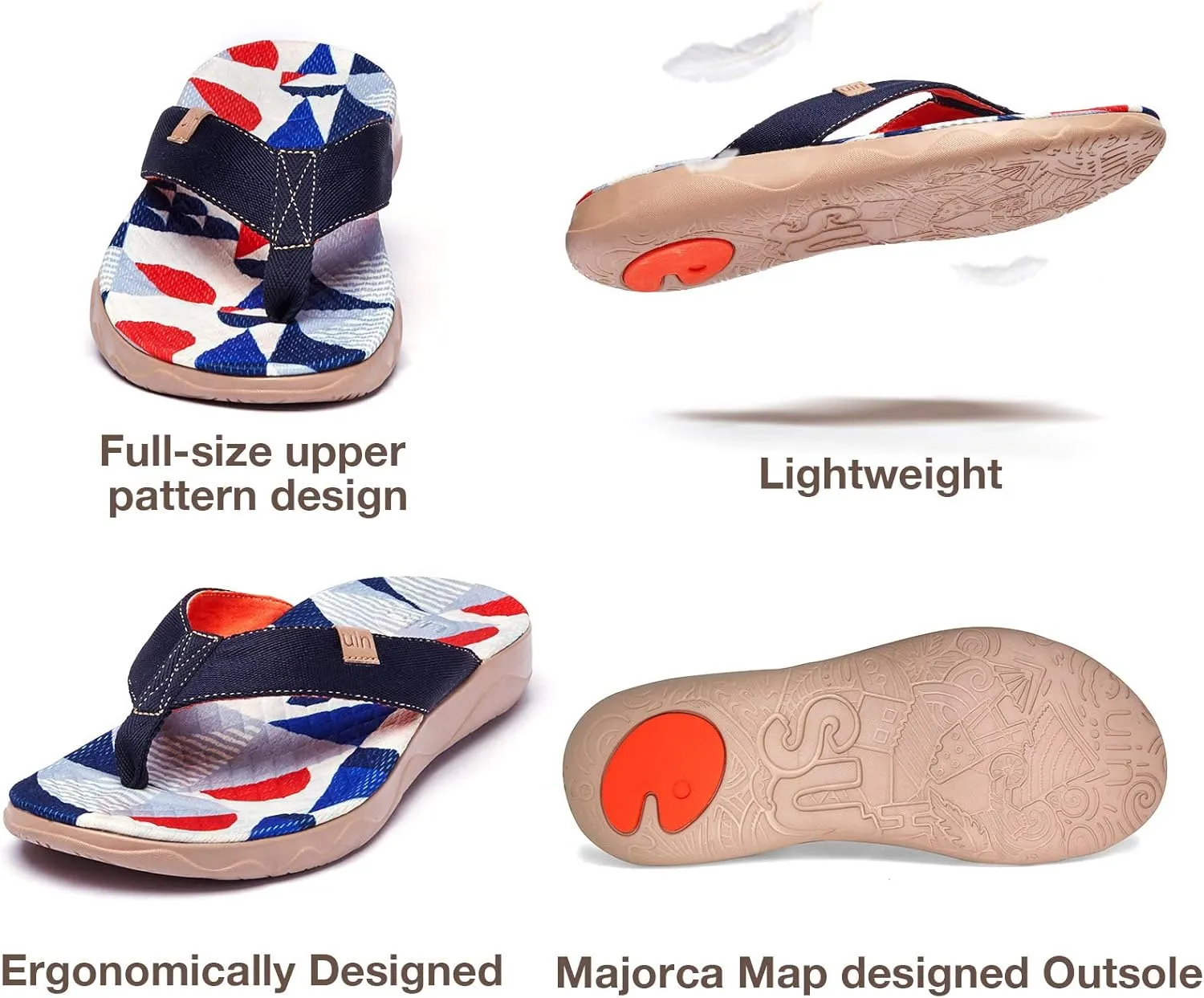 UIN Men's Flip Flops Thong Sandals Beach Summer Casual Art Painted Travel Comfort Slippers