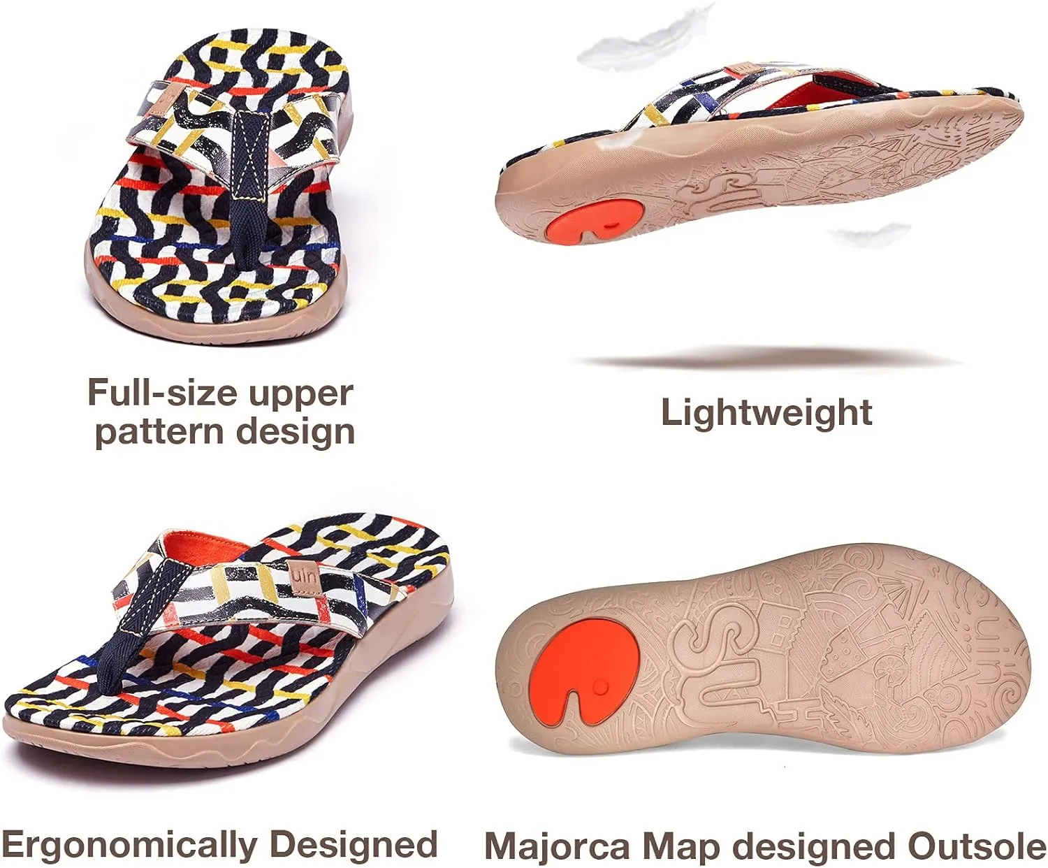 UIN Men's Flip Flops Thong Sandals Beach Summer Casual Art Painted Travel Comfort Slippers