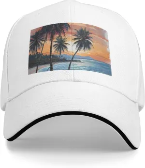 Unisex Adjustable Baseball Cap for Men Women, Beach Sunset Hammock Breathable Casual Sports Hat with Sweat-Wicking Band, Stylish Cap for Outdoor Activities, Fits Head Sizes 22-23 in - White