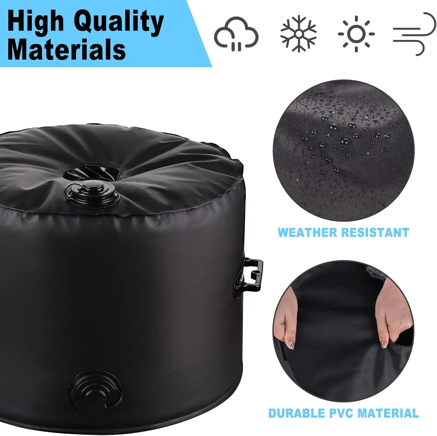 Up to 100Lb Patio Umbrella Base Weight Bag - Leak-Proof Water Weight Bag for Outdoor Umbrella Stands, Portable & Foldable for Market Umbrella, Cantilever & Offset Bases (Spun Polyester, Black)